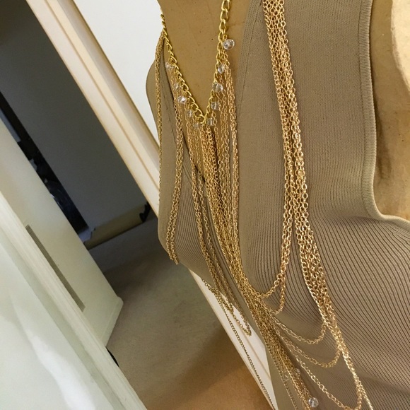Facetted Clear Glass Beaded Multi Strand All Over Body Chain Goldplated - Picture 7 of 13